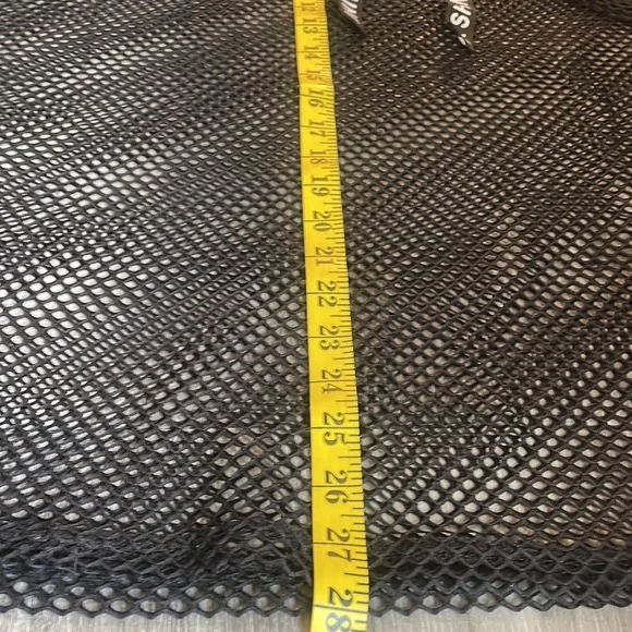 Black mesh,knit pullover w hoodie and drawstring, coverup, see through,Large - Picture 6 of 9